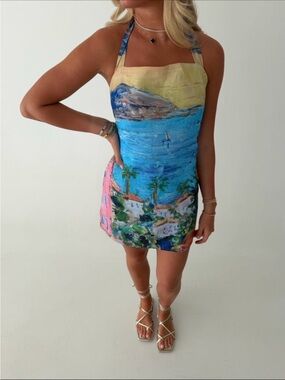 Tropical Horizon Halter Mini Dress